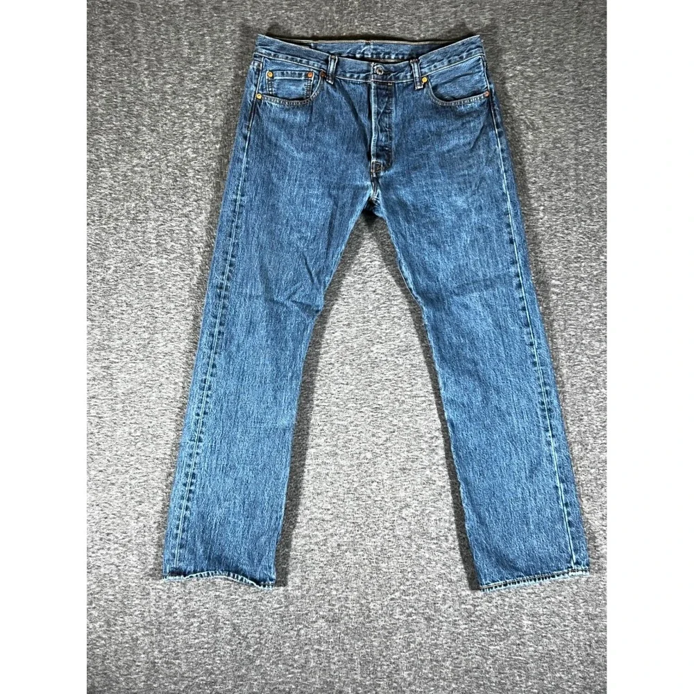 Levis 501 Original Fit Mens Blue Straight Leg Button Fly Denim Jeans 36x31